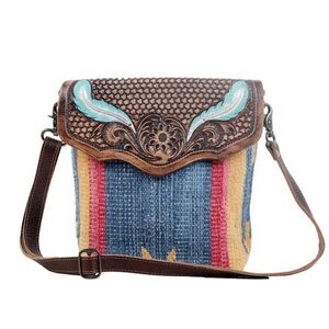NWT The Blue Feather 🪶 Tooled Leather Canvas Bag